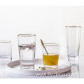 glass cup ribbed glasses set with gold rim